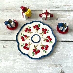 Popular Imports Miniature Teaset Teacups Tea Set Plate Ceramic Red White Blue